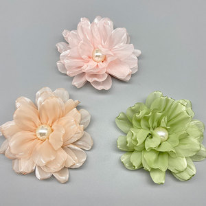 Organza Flower Fabric Hair Accessory 3D Camellia Pearl Center Wedding <b>Decor</b> For Clothing <b>Shoes</b> Bags - Product Image 1