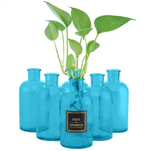 250ml pote redondo de armazenamento cilindro rústico garrafa de vidro vaso azul para flores