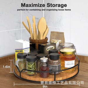 Wooden <b>Storage</b> <b>Rack</b> Round 360 <b>Rotating</b> Multipurpose Kitchen Cosmetic Holder Standing Type A24819 - Product Image 4