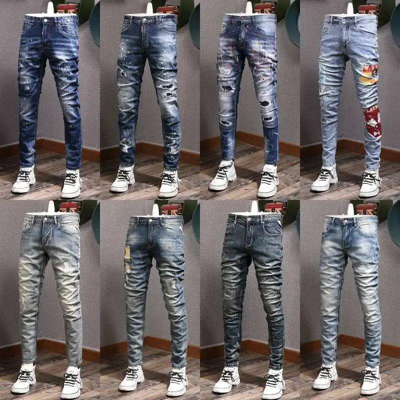 2023 Новые мужские и женские джинсы деловые с прямым рукавом эластичные свободные ретро джинсы высокого класса прямые продажи с фабрики