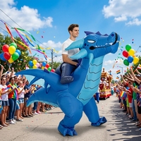 Costume de dinosaure bleu gonflable à enfiler pour Halloween, fête, cosplay, spectacle, tenue de personnage portable