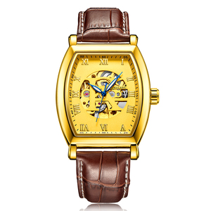 Nuovo AOKULASIC <span class=keywords><strong>Orologio</strong></span> Meccanico <span class=keywords><strong>Automatico</strong></span> Nero e Oro per Uomo, <span class=keywords><strong>Cinturino</strong></span> in Vera <span class=keywords><strong>Pelle</strong></span>, <span class=keywords><strong>Orologio</strong></span> da Polso Maschile 5002 - Product Image 1