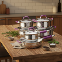 Ensemble de casseroles en acier inoxydable 12 pièces, très vendu, marmite, casserole, compatible induction, fond en aluminium, couvercle en verre, passe au lave-vaisselle