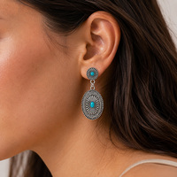 1 Pasang Anting Gantung Turquoise Gaya Bohemian Barat Anting Gantung Warna Perak Vintage untuk Wanita, 5 Model Dijual Terpisah