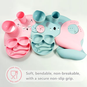 Juego de Utensilios de Silicona para Bebés de Primera Etapa, Libres de BPA, Antideslizantes, con Mantel Individual de Animales, Vaso para Refrigerios, Babero Ajustable, Plato No Tóxico - Product Image 3