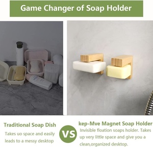 2 pcs Eco-Friendly Plat en <span class=keywords><strong>Bois</strong></span> pour <span class=keywords><strong>Savon</strong></span> Magnet Air Dry <span class=keywords><strong>Savon</strong></span> Saver Self Wood Magnetic Bar Soap Holder for Shower Wall - Product Image 5