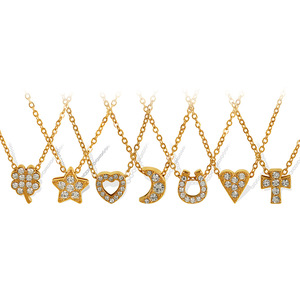 Stainless Steel Pendant Necklace With Diamond Pave Setting Cross Heart <b>Star</b> Moon Clover <b>Design</b> For Women Gift Jewelry - Product Image 5