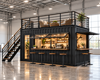 Café en conteneur à 2 étages, bar modulaire préfabriqué en conteneur avec terrasse sur le toit, fenêtre de service, kiosque commercial portable, restaurant