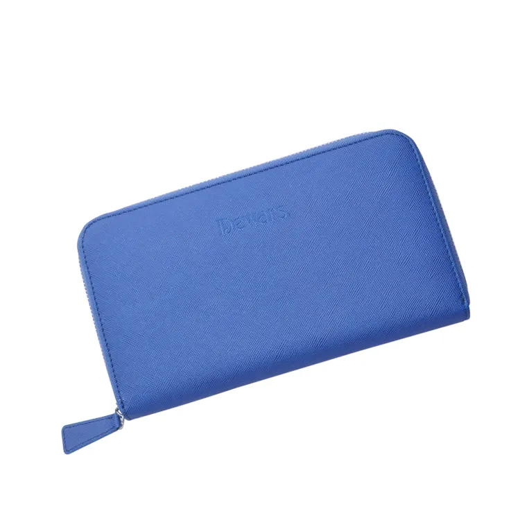 Bleu pu fermeture à glissière portefeuille pour femme avec sac de monnaie à l'intérieur
