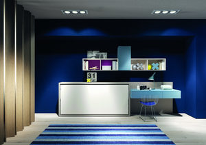 Letto a parete singolo pieghevole in legno a scomparsa bianco orizzontale di piccolo spazio facile da montare per camera da letto - Product Image 6