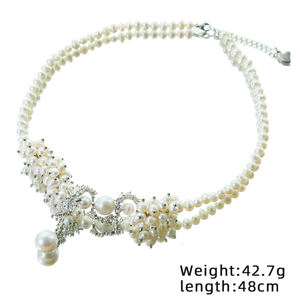 לבן מים מתוקים פנינה פרח גפן לבן שרשרת בצורת זירקון שרשרת עיצוב מפואר משובצת תכשיטים לנשים g0831 - Product Image 6