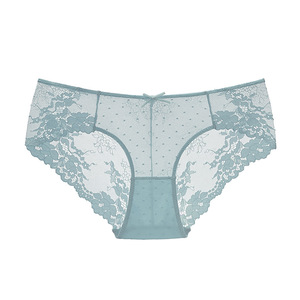 Culottes Bikini Femme Bleues à Dentelle Florale, en Maille Transparente, Ultra-fines, Respirantes, Taille Moyenne, Sexy, Vente en Gros, OEM ODM - Product Image 1