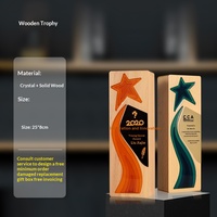 Trophée en cristal à graver, artisanat en métal et bois, médailles créatives en forme d'étoile à cinq branches, ornements pour cadeaux promotionnels d'entreprise