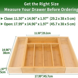 Bamboo Drawer Organizer Rectangular With Partitions For <b>Makeup</b> And Kitchen Storage Extendable Tidy Solution - Product Image 4