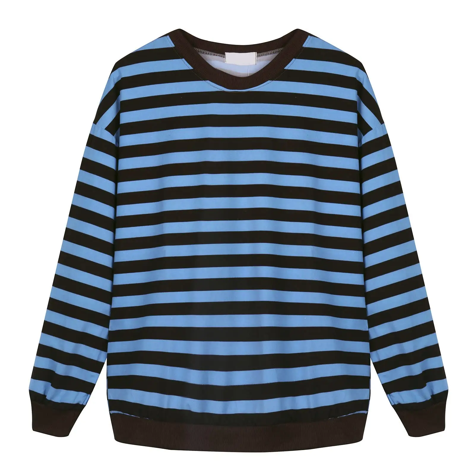 Wholesale yarn dye strip Autumn Winter Round Neck Stripe Sweatshirt Pullover Tops Long Sleeved men's T-Shirts