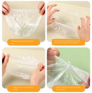 100 Piezas por Bolsa, Gorro <span class=keywords><strong>de</strong></span> Ducha Desechable <span class=keywords><strong>de</strong></span> Plástico PE Transparente, Elástico y Grueso, Impermeable, Personalizado, para Hotel, Viajes, Unisex - Product Image 5