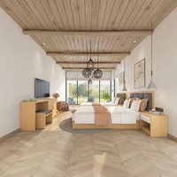 Modernes Holzpaneel-Schlafzimmermöbel-Set für Villen, Einzelbett und TV-Schrank, für Standard-Hotel- und Apartmentzimmer-Kombinationsmöbel