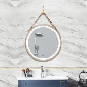 PU 가죽 걸이 검정, 금, 로즈 금 led 목욕탕 거울을 가진 공상 디자인 led 목욕탕 거울