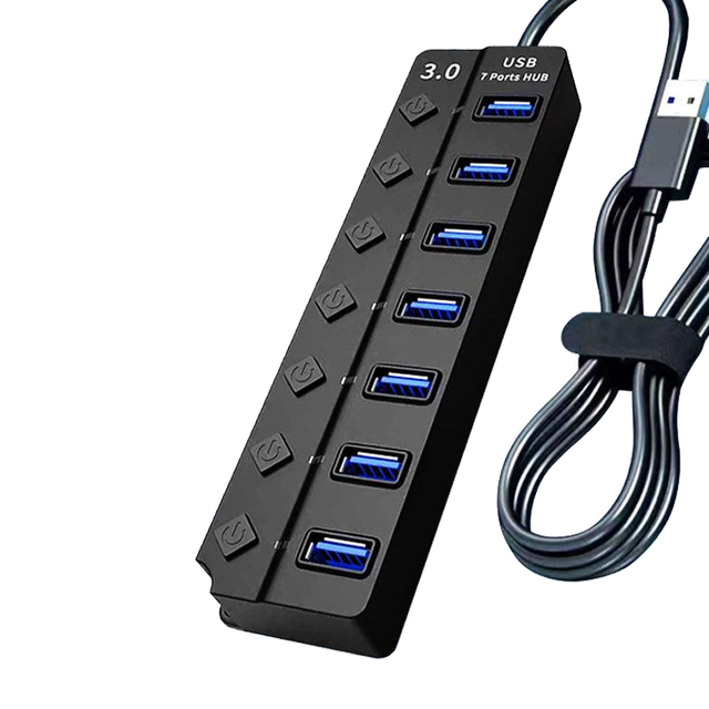 USB 3.0 5Gbps Hub Power Adapter for PC Computer High-Speed 7 Port Splitter with On/Off Switch for Laptop PC/ Line Length 1.2m