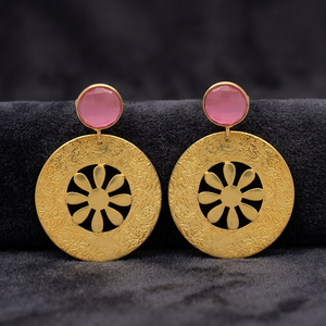 Boucles d'oreilles clous en laiton faites à la main avec pierres précieuses, plaquées or, motif cœur ethnique pour enfants, tendance - Product Image 3