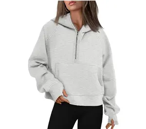 custom Half Zip Sweatshirt Cropped Hoodie Wool Women's Zip Pullover Sweater 2023 Winter Clothing