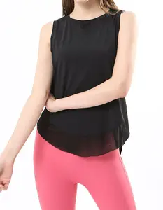 Bayanlar 87% naylon 13% SPANDEX bağlama boyun çizgisi Armholes yüksek boyun çizgisi ile üçgen kesme örgü bindirme kavisli Hem gevşek Fit tankı