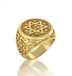 Gemnel Gold Ornamented Star of David Ring Men Ring Gold plated mens signet rings