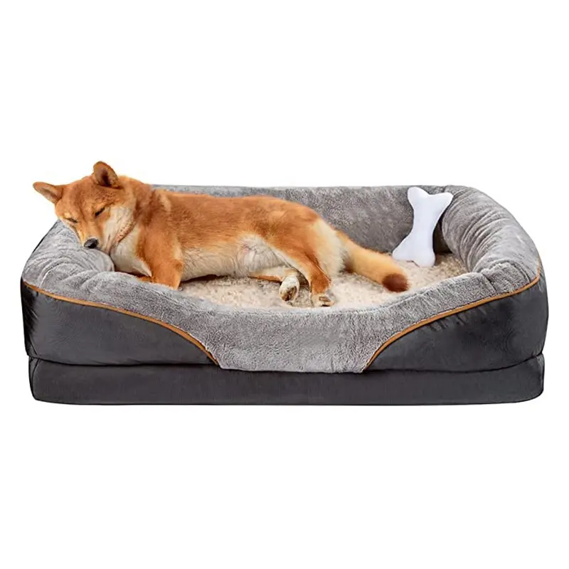 Tempat tidur anjing ortopedi, busa memori mewah pendek lembut persegi panjang warna kustom Aksesori tempat tidur hewan peliharaan mewah bernapas