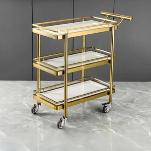 Chariot de Service Commercial à Trois Niveaux en Acier Inoxydable Fournitures pour Hôtels et Restaurants - Product Image 2