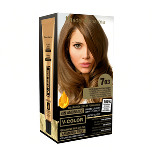 Tinte Permanente para el Cabello Thader Pharma V-Color 703 Rubio Medio Dorado Natural Sin Amoníaco Con Líquido Dorado y Aceites Florales - Product Image 2