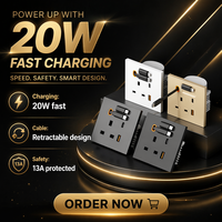 Enchufe de Pared USB Universal Retráctil Inteligente de 86 Tipo 16A UK 20W con Carga Rápida, Estándar Británico