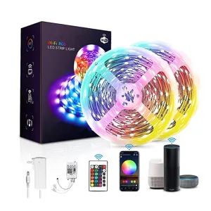 집 밝게 5M 10M 15M 16 백만 색상 알렉사 앱 제어 음악 램프 스마트 WiFi 5050 RGB LED 스트립 조명