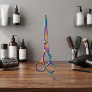 Professional Barber Scissors <b>Rainbow</b> Color Coated Convex Edge Shear <b>Light</b> Blades Tension Nut Universal Tail ASAP ABP-1283 Long - Product Image 5