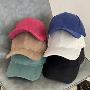 F-2181 fashion winter autumn 5 panel hat wholesale unisex couple hot pink baseball cap casual suede caps hat for women men