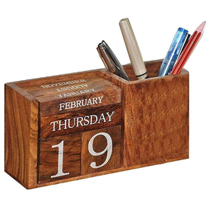Accesorios para el <span class=keywords><strong>Hogar</strong></span> y la Oficina, Calendario de Madera, Calendario Diario, Semanal y <span class=keywords><strong>Mensual</strong></span>, Bloques de Calendario de Madera, Caja de Calendario de Madera con Portalápices - Product Image 2