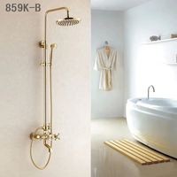 WANFAN 859 Robinets de bain et de douche mitigeur mural 3 poignées Ensemble de douche à effet pluie en laiton Robinet de douche à effet pluie
