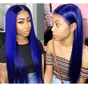 Glueless Diritta <span class=keywords><strong>Lunga</strong></span> <span class=keywords><strong>Blu</strong></span> di Colore Grezzo Brasiliano Dei Capelli Umani <span class=keywords><strong>Parrucca</strong></span> Anteriore Del Merletto Con I Capelli Del Bambino - Product Image 5