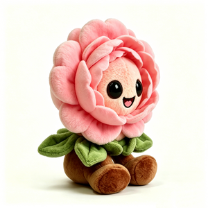 Peluche de Rosa Rosa Personalizado, Juguete de Peluche de Flor Suave con Ojos Grandes, Lindo Peluche de Peonía con Patas y Hojas - Product Image 2