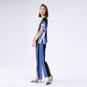 Nuovo estivo da donna con stampa a righe blu nero + bianco abito da donna con <span class=keywords><strong>pantaloncini</strong></span> pantaloni Casual 2020 - Product Image 3