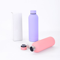 Botella de Agua Aislada al Vacío de Acero Inoxidable de 500 ml con Logotipo Personalizado al por Mayor, Taza Deportiva Minimalista de Color Sólido