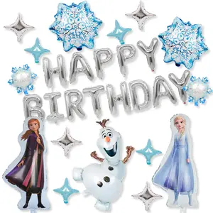 Dekorasi Balon Tema Elsa Anna Frozen Baby Shower Dekorasi Pesta Ulang Tahun Anak Perempuan untuk Anak-anak Olaf Kepingan Salju Balon Aluminium