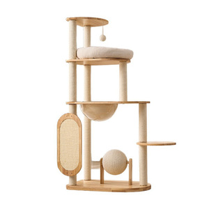 Arbre à chat en bois massif 4 niveaux avec lit et griffoir pour chats d'intérieur - Product Image 5