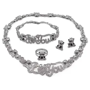 18k Big Plated Sliver XOXO I Love You Bear Jewelry Sets Lovely and Hot Design Necklace Earrings Bangle Ring Four piece Set