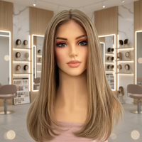 Peluca de Encaje Completo sin Pegamento Personalizada con Cabello de Bebé, Encaje Transparente, Cabello Humano Virgen Europeo 100%, Rubio Ceniza Liso Natural
