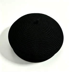 Women Solid Black Crochet Knit <b>Beret</b> Beanie Hat with Metal ACE Logo Soft Stretch Fashion for Autumn Winter Wholesale - Product Image 5