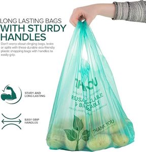 Eco-Friendly Disposable T-Shirt Grocery Bags with Handles, Thank You Retail Shopping Bags for Supermarket & Daily Produce Use - Product Image 3