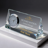 Horloge en cristal de fabrication noble, cadeau d'affaires, logo personnalisé sur mesure, décoration de bureau, trophée, récompense, plaque de nom artisanale