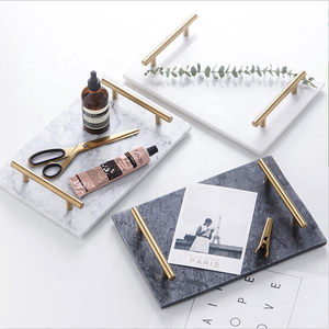 Vente <span class=keywords><strong>en</strong></span> gros d'ustensiles de cuisine rectangulaires <span class=keywords><strong>vintage</strong></span> plateau de service <span class=keywords><strong>assiette</strong></span> de rangement plat décor à la maison plateau <span class=keywords><strong>en</strong></span> marbre avec poignée dorée - Product Image 1