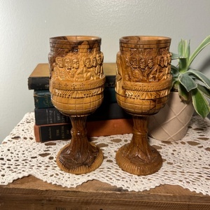 Coupe de communion chrétienne en bois sculptée à la main, coupe à vin d'autel religieuse, décoration d'église, gobelets à vin vintage, calice catholique - Product Image 2