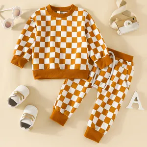 Ensemble deux pièces personnalisé, tenue damier, hiver, automne, vichy, survêtements pour enfants